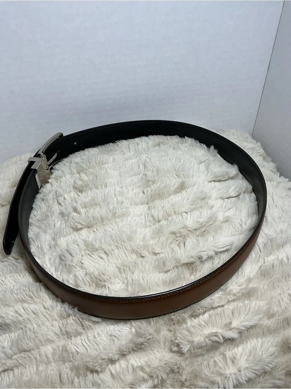 Men’s Classic Brown Bonded Leather Dress Belt Size 32/80 Silver Buckle NWOT